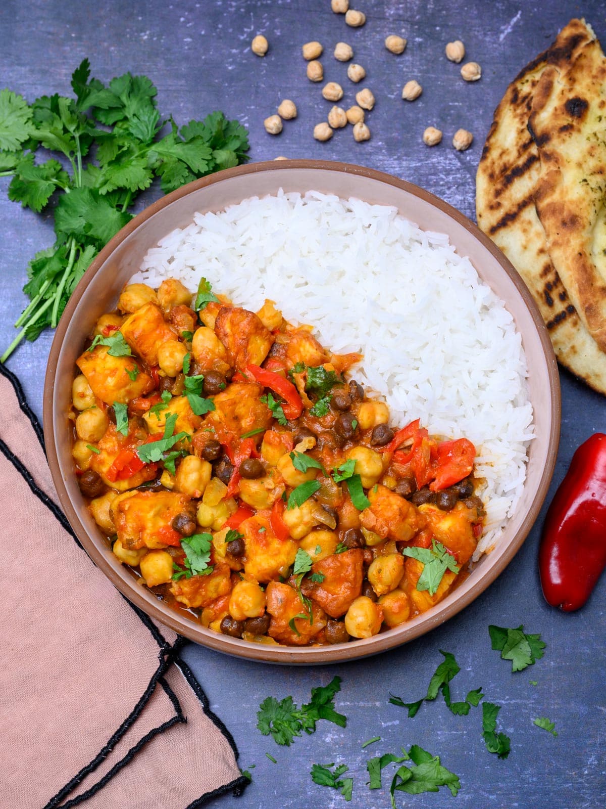 bowl of halloumi curry with rice