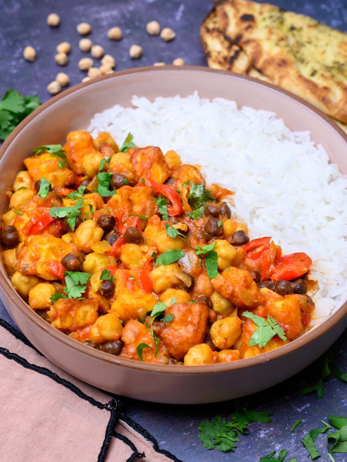 A close up photo of halloumi curry