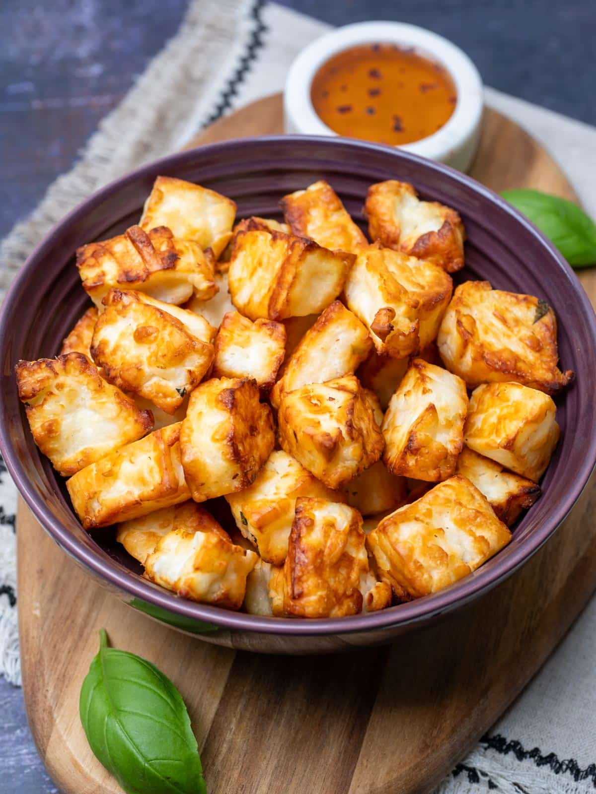 close up photo of air fryer halloumi