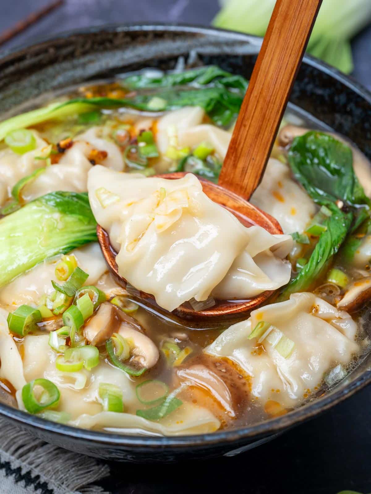 close up photo of wonton soup